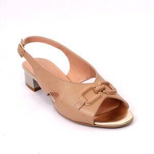 Vernissage 5304 Beige Leather Heel Slingback Sandals Shoes